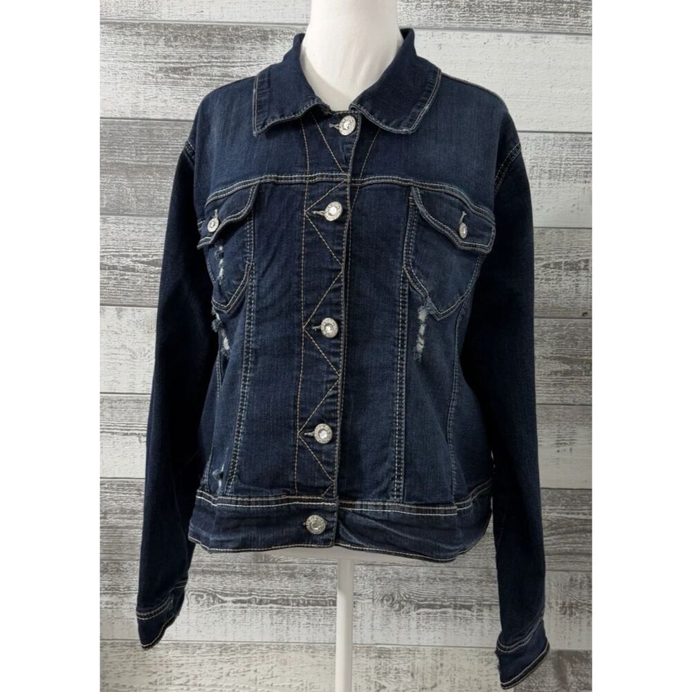 Amethyst Jean Jacket Women’s Y2K Size 3x Blue Denim Collared Distressed